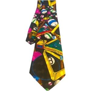EUC Vintage Addiction Silk Tie, Billiards, Eight ball, Novelty, Multicolor, Y2K